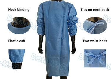 Soft Disposable Protective Gowns , SMS Disposable Medical Gowns With 2 Waist Tie On / Neck Tie On